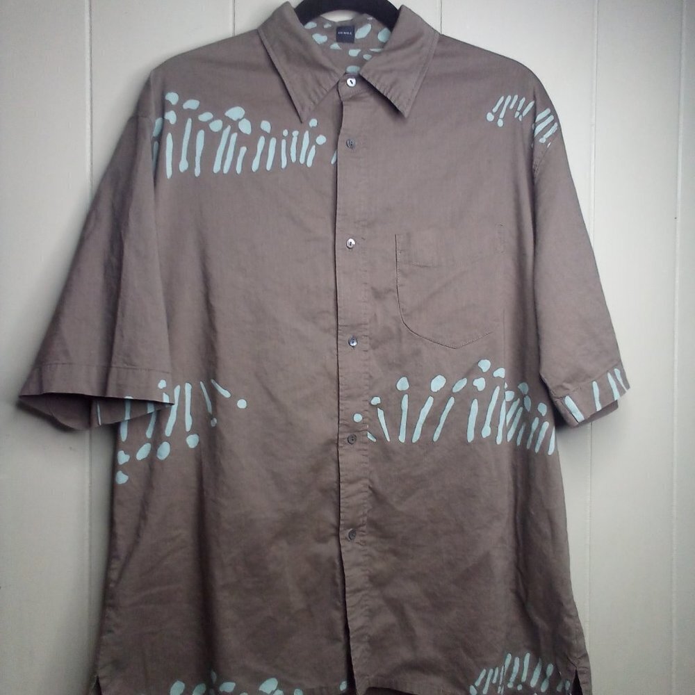 Animale Shirt M Button Up Short Sleeve Brown Green